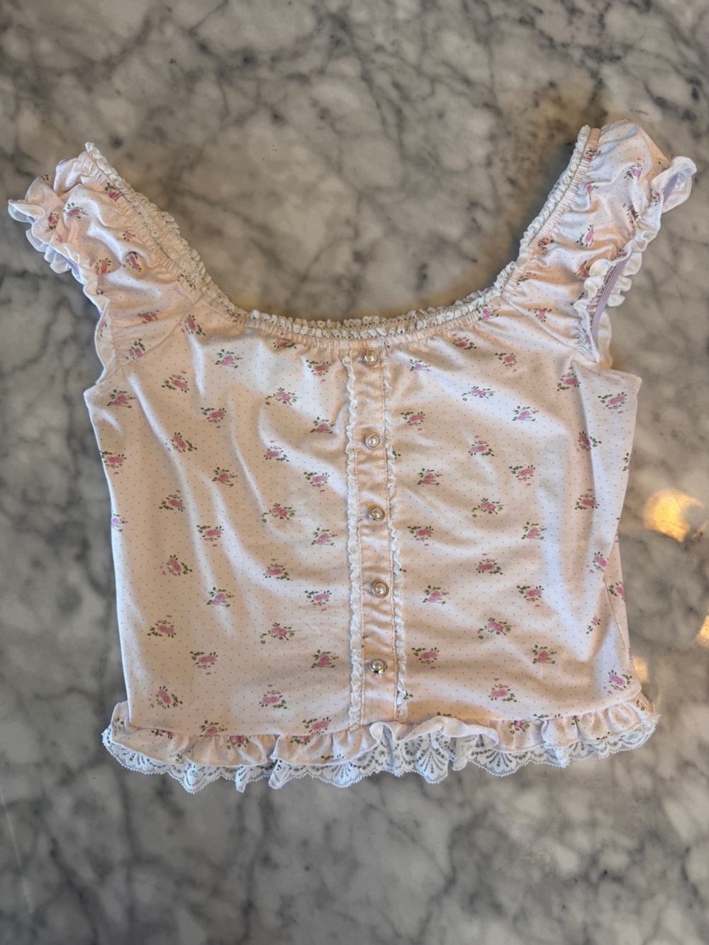 SHEIN Pink Floral Button Front Tank Top Women's